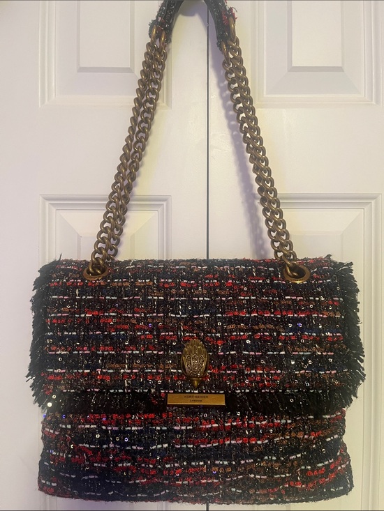 Kurt Geiger Handbags - Kurt Geiger Kensington Tweed Shoulder Bag with Gold Chain - Black & Red Like New